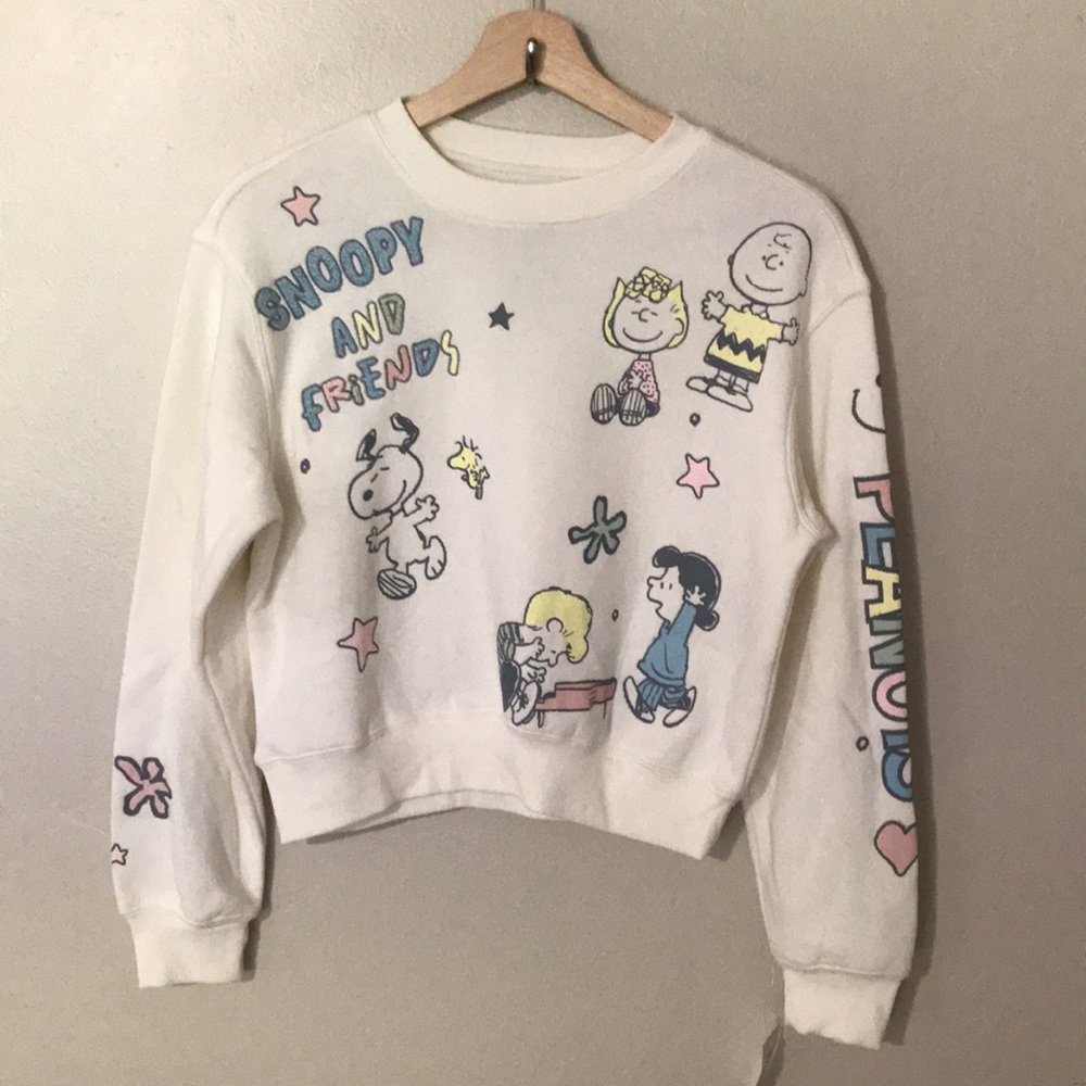 NEW Peanuts "Snoopy and Friends" Characters Print Crewneck Fleece Pullover - Picture 4 of 7